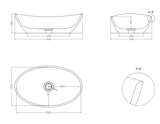 Накладная раковина Salini Noemi S-Sense 1101103GRH 56см RAL снаружи